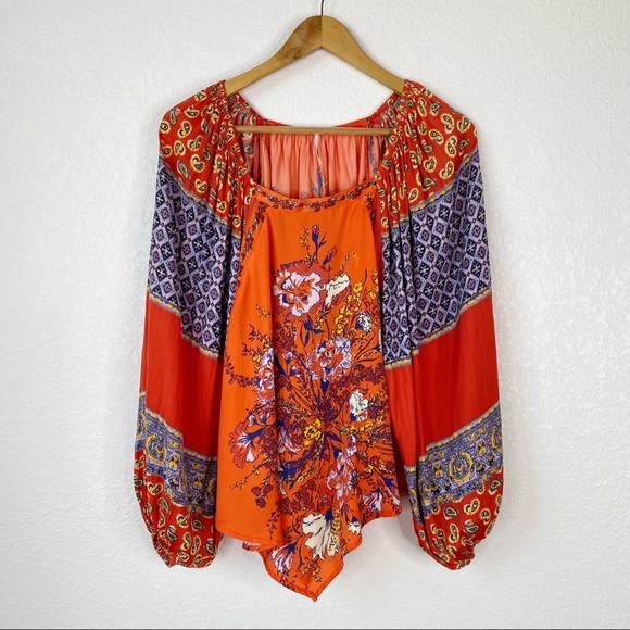 Free People Postiano Printed Blouse in Red - Picture 2 of 8